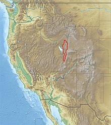 The western United States with the Wasatch Range outlined in red. USA Region West relief Wasatch Range location map.jpg