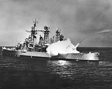 Springfield fires a Terrier missile, 1961. USS Springfield (CLG-7) fires a Terrier missile, 6 June 1961.jpg