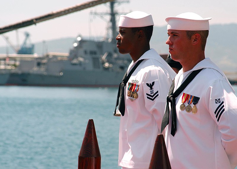 File:US Navy 070405-N-9698C-013 Sailors from Destroyer Squadron (DESRON) 31 stand at parade rest during a change of command ceremony.jpg