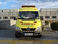 Spanish Mercedes-Benz Sprinter ambulance with reverse wording of "UVI MOVIL" ("mobile intensive care unit"): "LIVOM IVU".