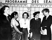 Ulla Lindstrom, Sucheta Kripalani, Barbara Castle, Cairine Wilson, Eleanor Roosevelt (1949).jpg