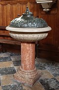 Baptismal font in Église Notre-Dame-des-Marais, Villefranche-sur-Saône, France.