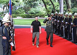 Ukrainian President Volodymyr Zelenskyy is given arrival honors at Malacañang Palace, June 3, 2024