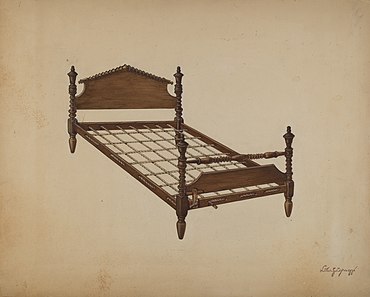 A rope bed without its mattresses etc. Walter G. Capuozzo, Rope Bed, c. 1939, NGA 16204.jpg