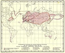 Carte de 1896 montrant la distribution mondiale du genre Euphrasia.