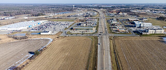 WIS 21 in Tomah with I-94 and US 12 junction in the background