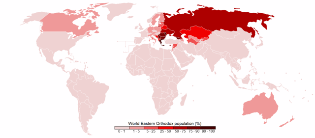 Mapa de la població ortodoxa mundial per país (en % de cada població)