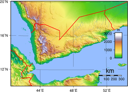 Гіпсометрична карта Ємену (старі кордони)