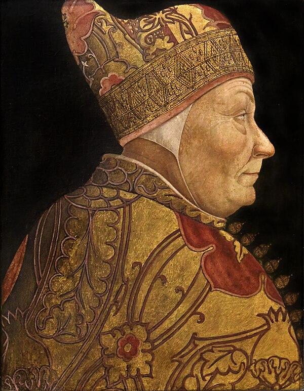 Francesco Foscari, Doge of Venice, throughout the conflict. Portrait (1457–1460) by Lazzaro Bastiani