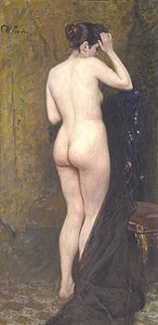 Nude model label QS:Len,"Nude model" c.1895