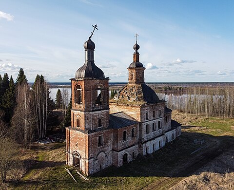 96. Церковь Воскресения Христова, Придворные Места (село Пермогорье), Красноборский район Автор — Александр Антонов гугл-картовский