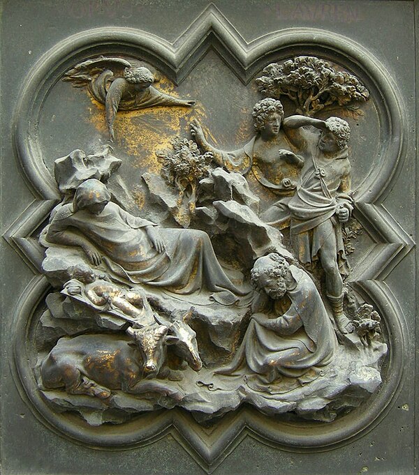 Ghiberti and workshop, the Nativity relief of the north doors for the Florence Baptistery from probably before 1407