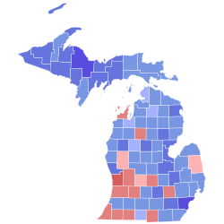 Mapa de resultados de las elecciones al Senado de los Estados Unidos de 1996 en Michigan por condado.