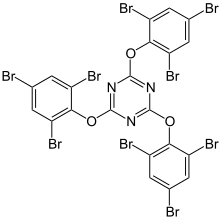 Strukturformel von 2,4,6-Tris(2,4,6-tribromphenoxy)-1,3,5-triazin