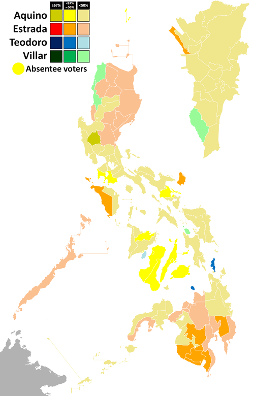 Presidential election results per province and city. 2010PhilippinePresidentialElection.png
