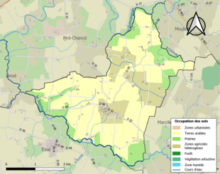 Barevná mapa znázorňující využití půdy.