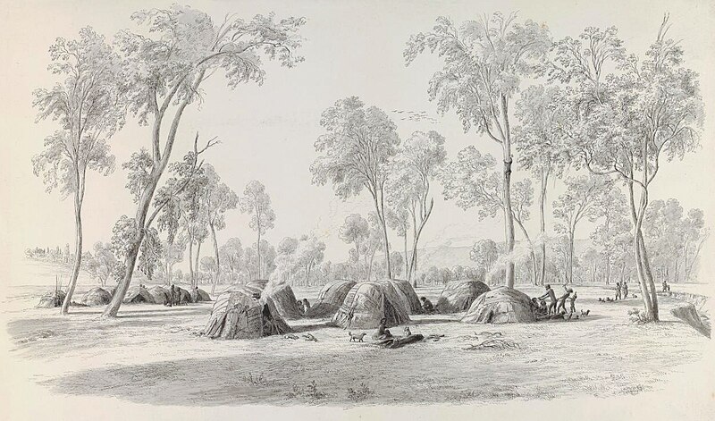 File:Aboriginal winter encampments in wurlies, near Adelaide, South Australia, Eugene von Guérard ca. 1858.jpg