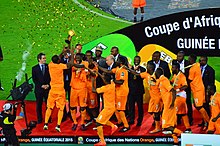 Ivory Coast players during the cup celebration. Acon final 2015 (16328813238).jpg