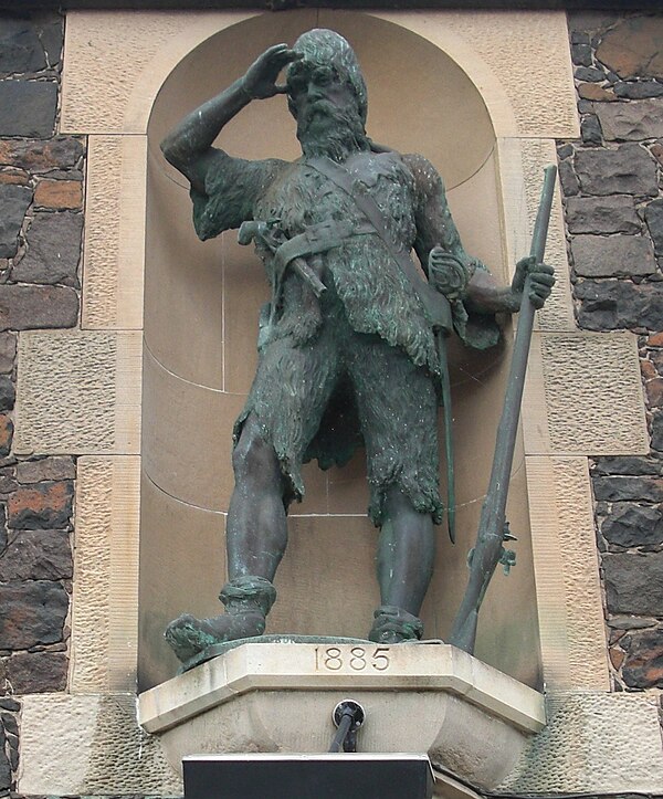 Statue of Robinson Crusoe at Alexander Selkirk's birthplace of Lower Largo by Thomas Stuart Burnett