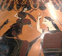 Naissance d'Athéna, qui surgit du crâne de Zeus devant Ilithyie, amphore à figures noires, troisième quart du VIe siècle av. J.-C., musée du Louvre (F 32)