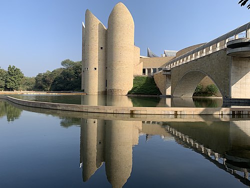 Anandpur Bridge with water reflection in India