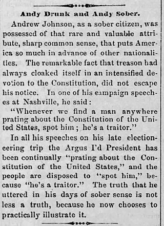 <span class="mw-page-title-main">Andrew Johnson alcoholism debate</span> Aspect of U.S. history