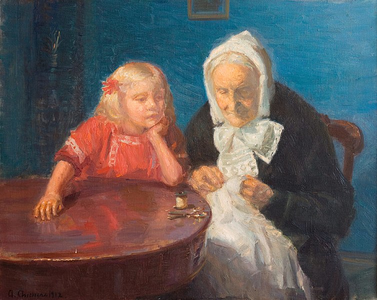 File:Anna Ancher, Bedstemor underholdes, 1912, RKMm0005, Ribe Kunstmuseum.jpg