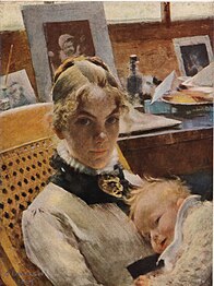 Atelieridyl, hustru og datter, 1885