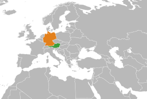 Mapa indicando localização {{{preposição1}}} Alemanha e {{{preposição2}}} Áustria.