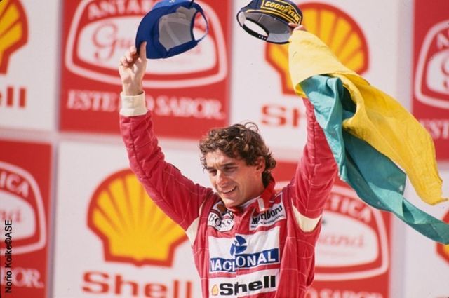 Former Triple world champion Ayrton Senna (pictured celebrating his win in Brazil) finished runner-up in his final season at McLaren