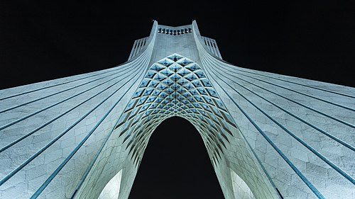 Azadi Tower at night in low angle