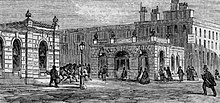 The original Baker Street station entrances on each side of Marylebone Road, 1862 Baker Street tube station, 1862.jpg