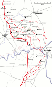 Progress of the Battle of the Somme between 1 July and 18 November. Battle of the Somme 1916 map.png