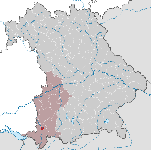 Läget för Kempten (Allgäu) i Schwaben