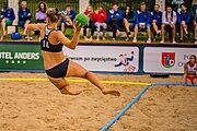 Deutsch: Beachhandball U-17-Europameisterschaften 2019 (Beach handball Euro); Tag 1: 27. Juni – Mädchen, Vorrundengruppe C, Frankreich-Deutschland 2:1 (10:18, 20:8, 14:12) English: 2019 Women's Ech Beach Handball 17; Day 1: 27 June 2019 – Girls Preliminary Round Group C – France Vs. Germany 2:1 (10:18, 20:8, 14:12)