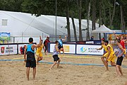 Deutsch: Beachhandball Europameisterschaften 2019 (Beach handball Euro); Tag 2: 3. Juli 2019 – Männer, Vorrunde Gruppe A, Deutschland-Norwegen 2:0 (20:18, 28:12) English: Beach handball Euro; Day 2: 3 July 2019 – Women Preliminary Round Group A – Men Preliminary Round Group A – Germany-Norway 2:0 (20:18, 28:12)