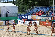 Deutsch: Beachhandball Europameisterschaften 2019 (Beach handball Euro); Tag 2: 3. Juli 2019 – Frauen, Vorrunde Gruppe C, Spanien-Griechenland 2:1 (12:20, 18:16; 8:2) English: Beach handball Euro; Day 2: 3 July 2019 – Women Preliminary Round Group C – Spain-Greece 2:1 (12:20, 18:16; 8:2)