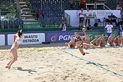 Deutsch: Beachhandball Europameisterschaften 2019 (Beach handball Euro); Tag 2: 3. Juli 2019 – Frauen, Vorrunde Gruppe C, Spanien-Griechenland 2:1 (12:20, 18:16; 8:2) English: Beach handball Euro; Day 2: 3 July 2019 – Women Preliminary Round Group C – Spain-Greece 2:1 (12:20, 18:16; 8:2)