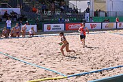 Deutsch: Beachhandball Europameisterschaften 2019 (Beach handball Euro); Tag 2: 3. Juli 2019 – Frauen, Vorrunde Gruppe C, Spanien-Griechenland 2:1 (12:20, 18:16; 8:2) English: Beach handball Euro; Day 2: 3 July 2019 – Women Preliminary Round Group C – Spain-Greece 2:1 (12:20, 18:16; 8:2)