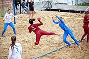 Deutsch: Beachhandball bei den Olympischen Jugendspielen 2018; Tag 6, 12. Oktober 2018; Mädchen, Platzierungsrundenspiel – Russland-Venezuela 2:0 English: Beach handball at the 2018 Summer Youth Olympics at 12 October 2018 – Girl's Consolation Round – Russland-Venezuela 2:0