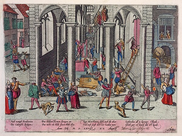 Print of the destruction in the Church of Our Lady in Antwerp, the "signature event" of the Beeldenstorm, 20 August 1566, by Frans Hogenberg