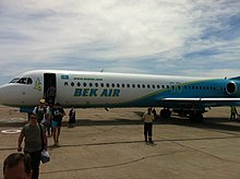 A Fokker 100 of Bek Air, seen in 2014. BekAir Fokker100.JPG