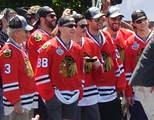 Kane (88) during the Blackhawks' 2013 Stanley Cup victory rally at Grant Park Blackhawks Rally @ Grant Park 6-28-2013 (9161741245) (1).jpg