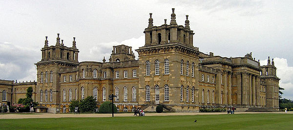 Blenheim Palace, where Britain's former wartime Prime Minister Sir Winston Churchill was born, was draped in huge Nazi flags.