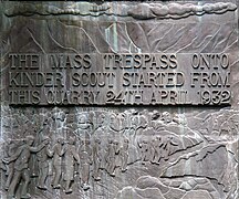 Commemorative plaque of the Mass trespass of Kinder Scout, England in 1932