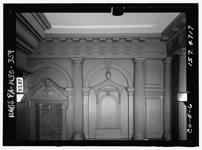 File:CENTRAL HALL; EAST WALL, UPPER RIGHT. Glass plate stereopair number PA-1430-139 LC-HABS-GS05-CH-E-6 157.4717. Left (printed) - Independence Hall Complex, Independence Hall, 500 HABS PA,51-PHILA,6-359.tif