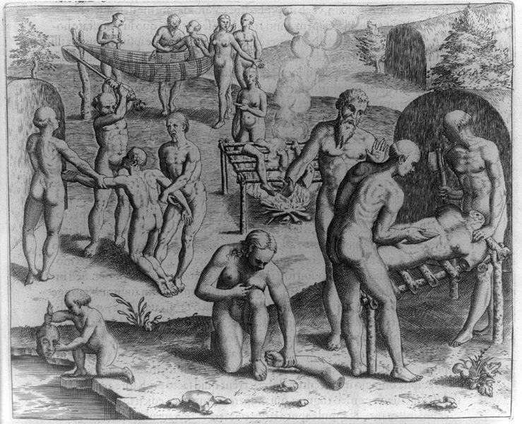 File:Carius, an Indian from a different tribe, is slaughtered and eaten by the Tuppin Inwa, who are keeping Johannes Staden in Prison, 1554 LCCN2007677254.jpg