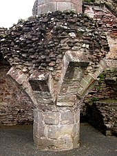 Remains of central octagonal pier for the vaults of Coity Castle Coitycentraloctagpier.jpg