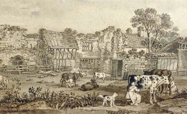 Drawing of remains of Colcombe Castle, by James Ward (1769-1859), apparently from the same viewpoint as the Swete watercolour of 26/1/1795
