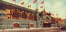 The Chicago Coliseum (pictured in a 1910 postcard), the Black Hawks' home arena from 1926 to 1929 Coliseum Building Chicago.png